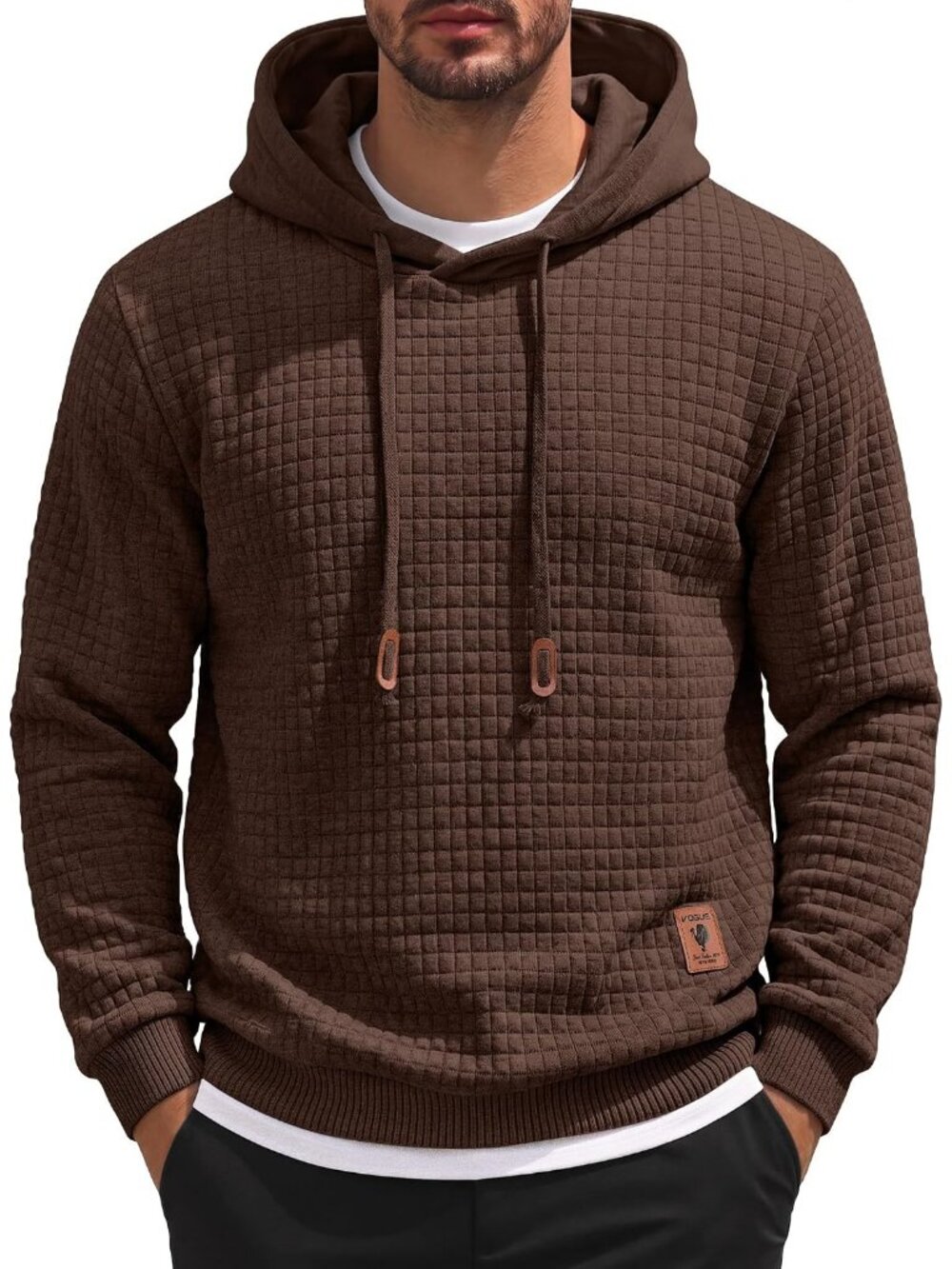 Coofandy Men's Coffee Long Sleeve Drawstring Waffle Knit Pullover Hoodies